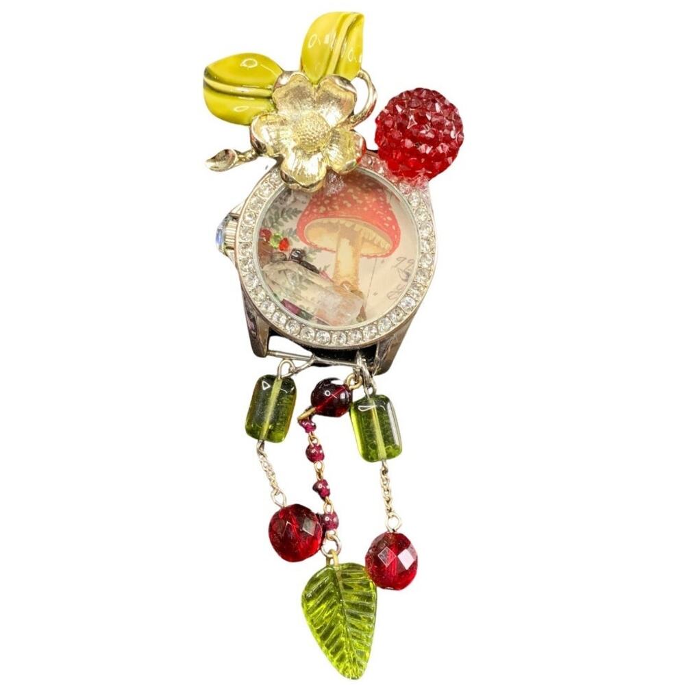 Handmade Mushroom Watch Pendant Pin Vintage Upcycled Forestcore OOAK